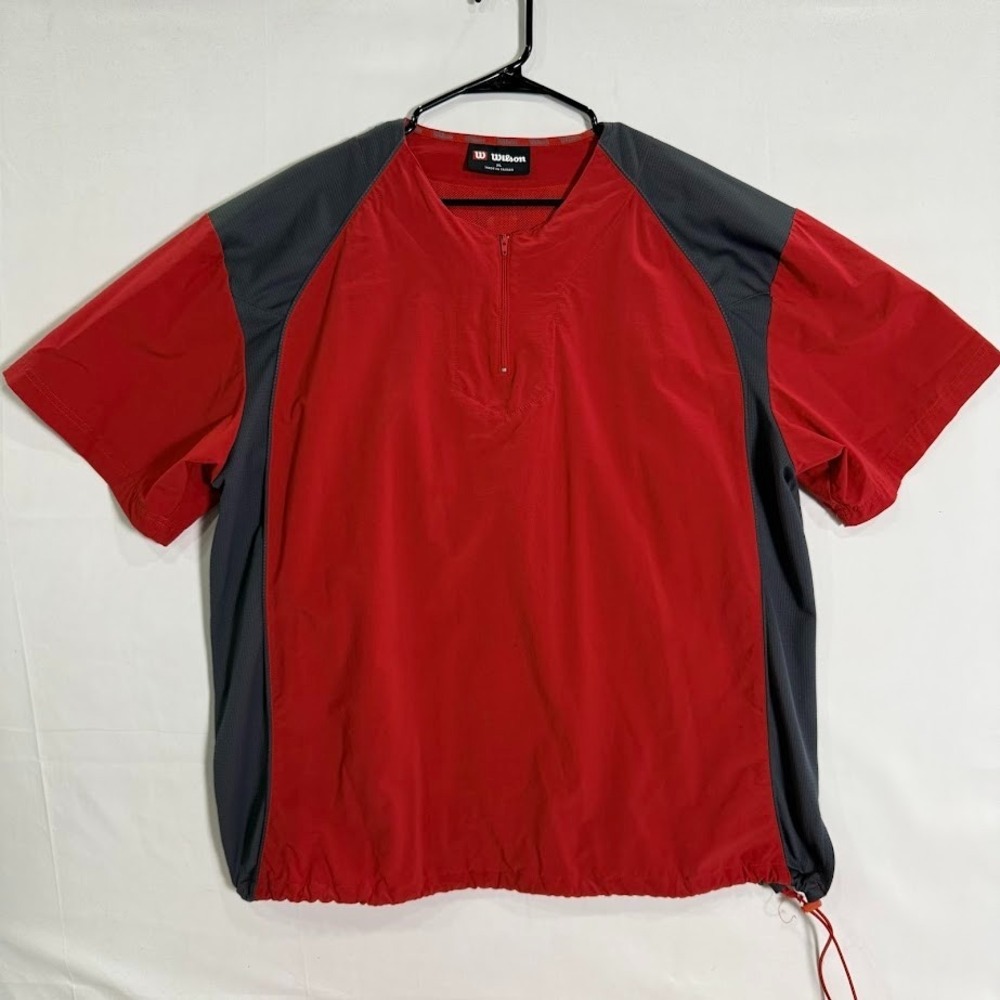Wilson Windbreaker Pullover Men's XL Red Gray VTG Half Zip Nylon Mesh Lined